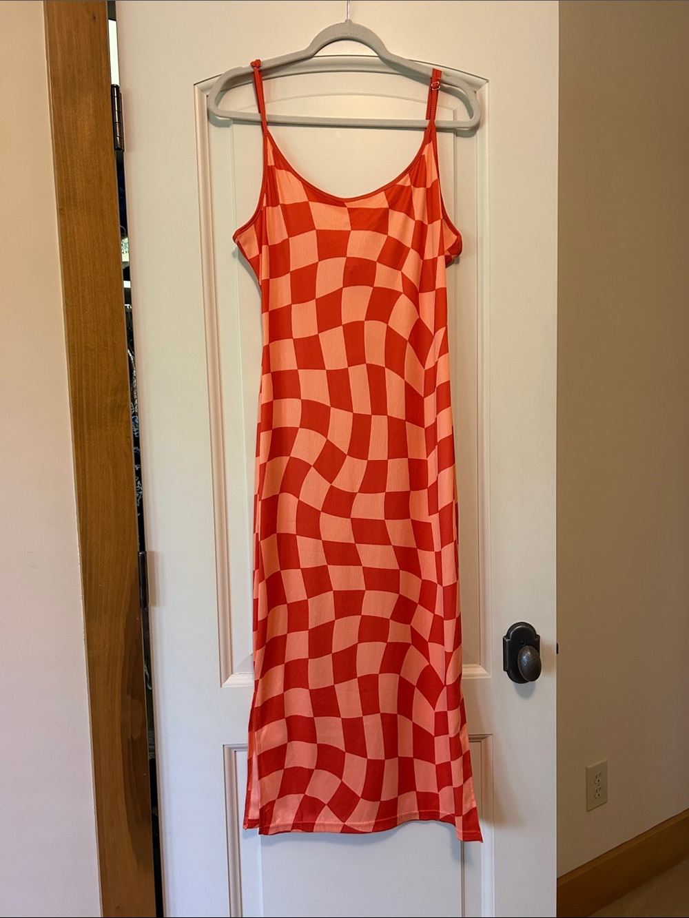FUN Harlequin checked tank dress. Double  side vents,Versatile,dark & Lt. Orange